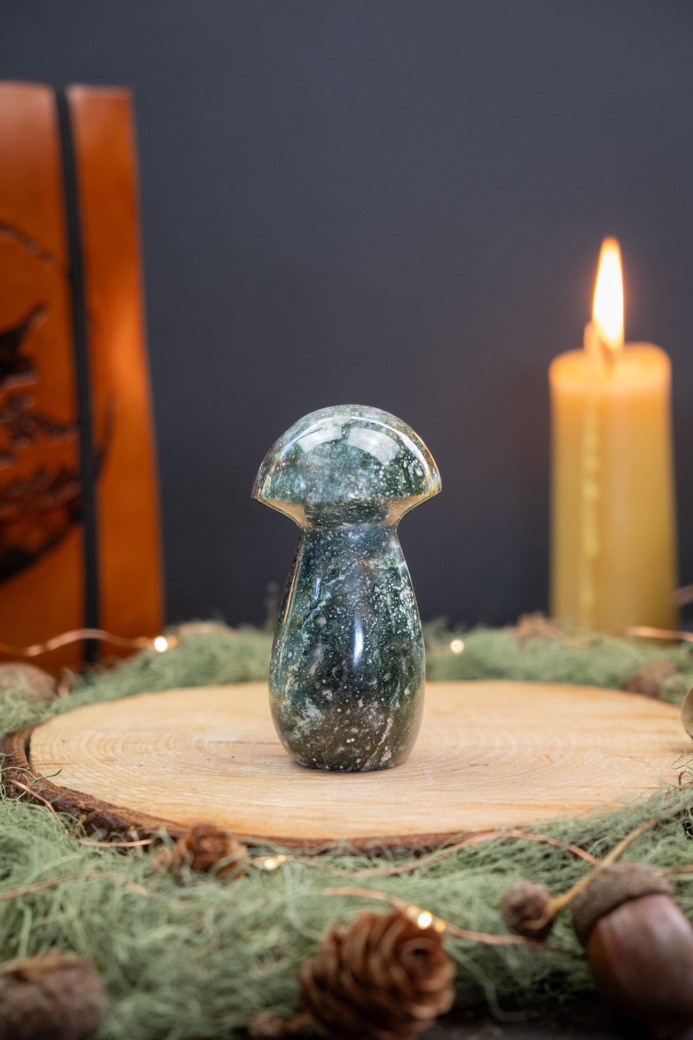 Ocean Jasper Toadstool Carving, Ocean Jasper Mushroom Crystal Stone for Emotional Healing, Joy, Calm Mind, Inner Balance and Stress Relief