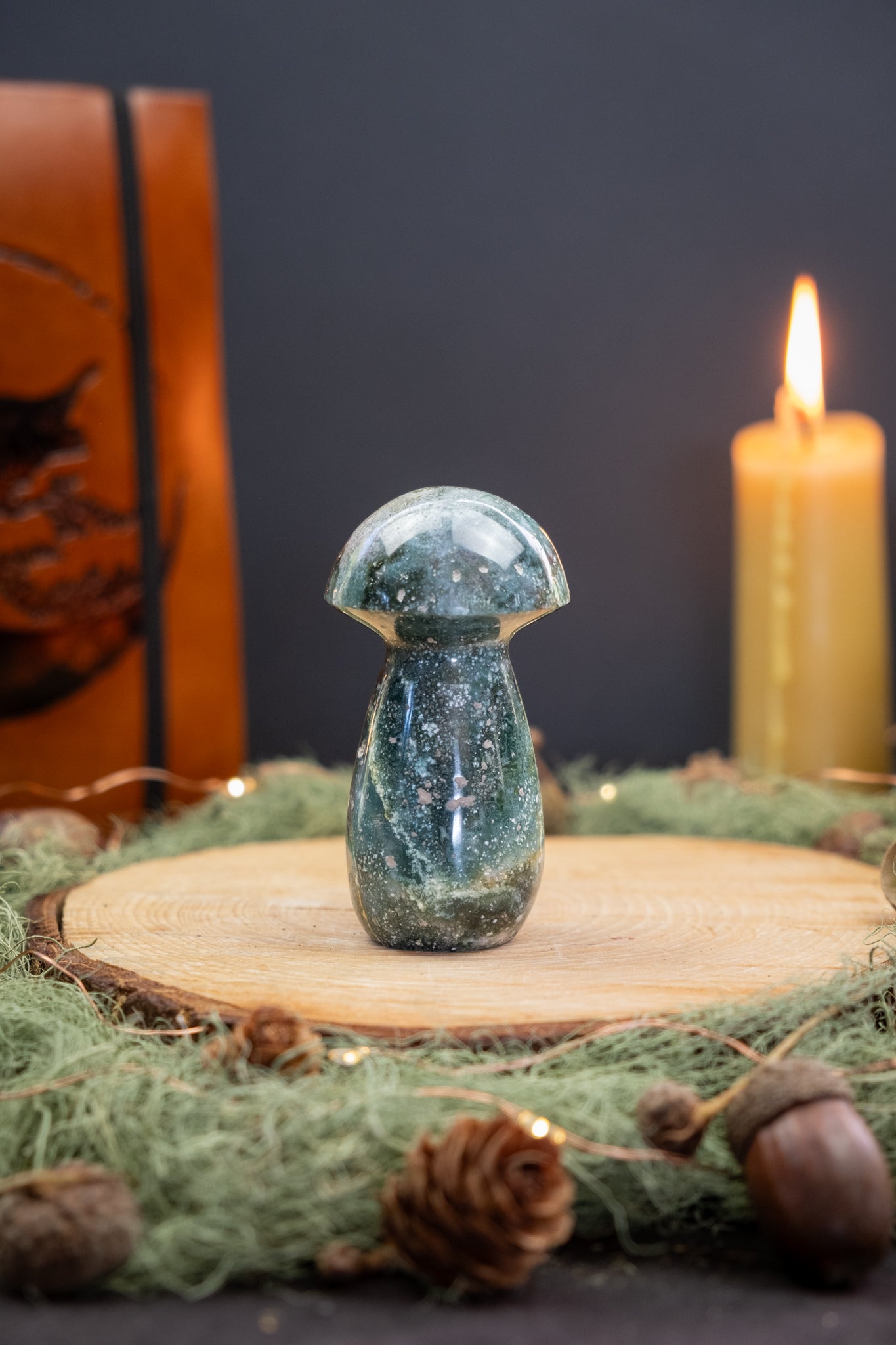 Ocean Jasper Toadstool Carving, Ocean Jasper Mushroom Crystal Stone for Emotional Healing, Joy, Calm Mind, Inner Balance and Stress Relief