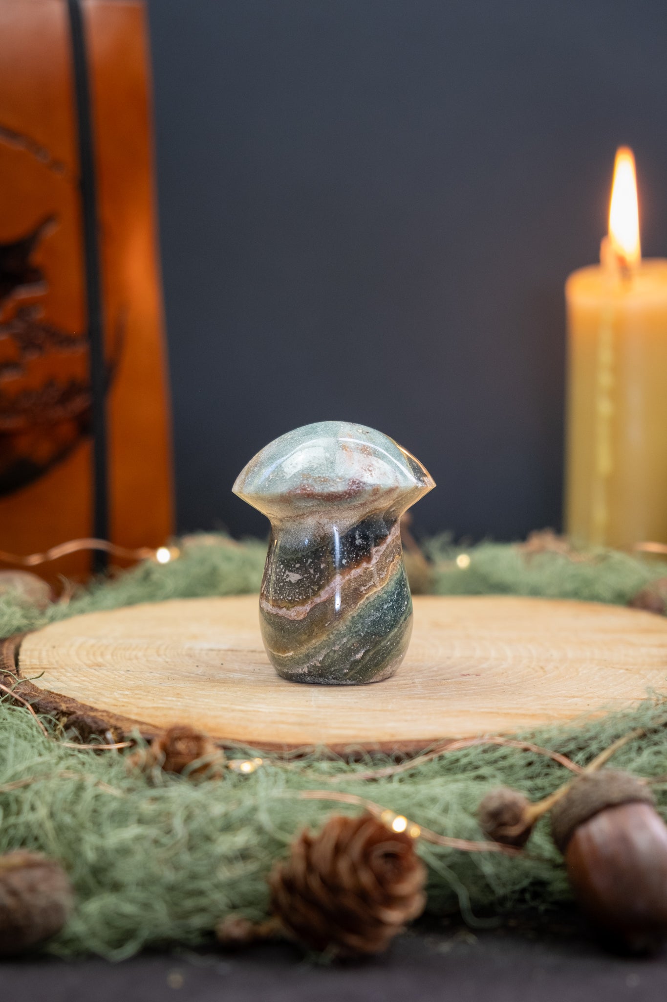 Ocean Jasper Toadstool Carving, Ocean Jasper Mushroom Crystal Stone for Emotional Healing, Joy, Calm Mind, Inner Balance and Stress Relief