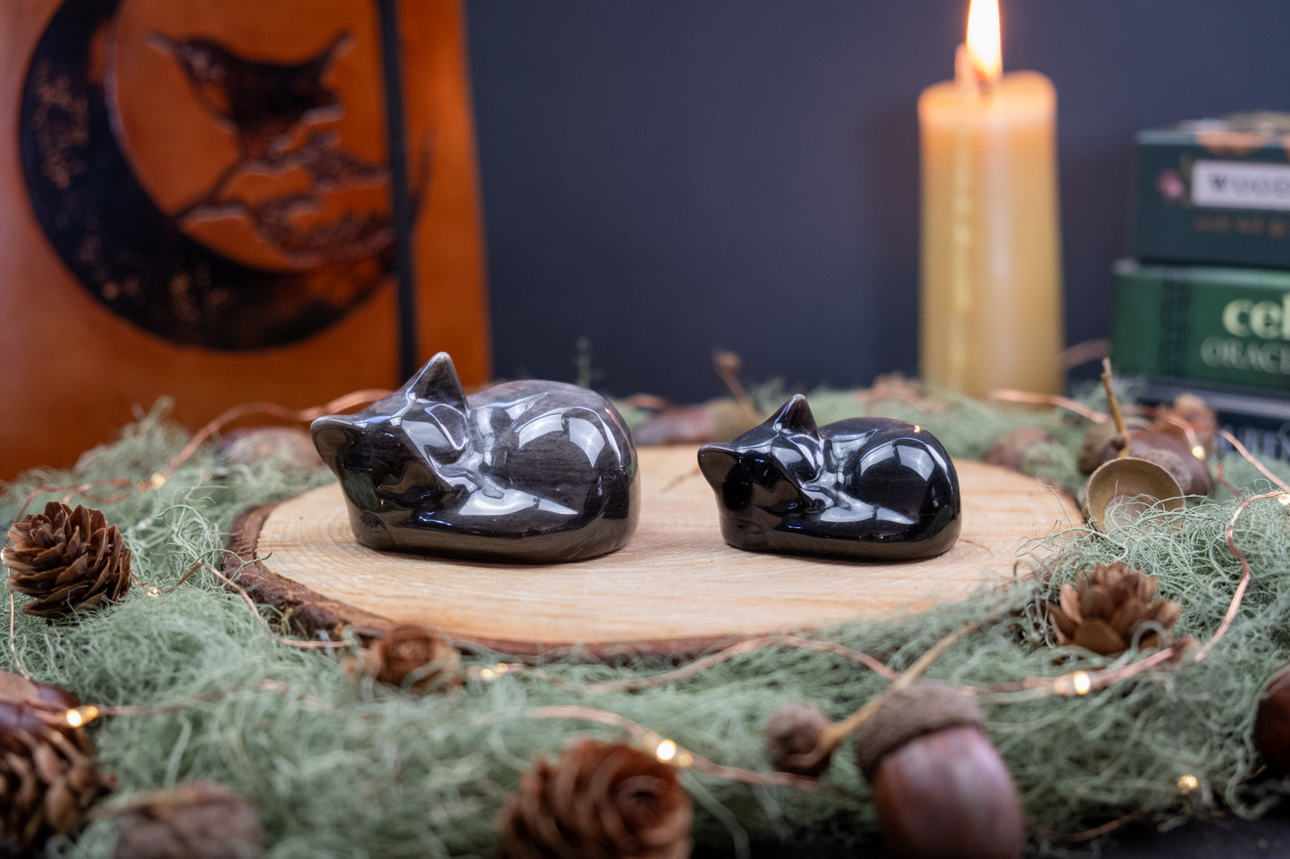 Silver Sheen Obsidian Crystal Cat, Hand Carved Gemstone for Protection, Clarity, Intuition and Grounding Energy