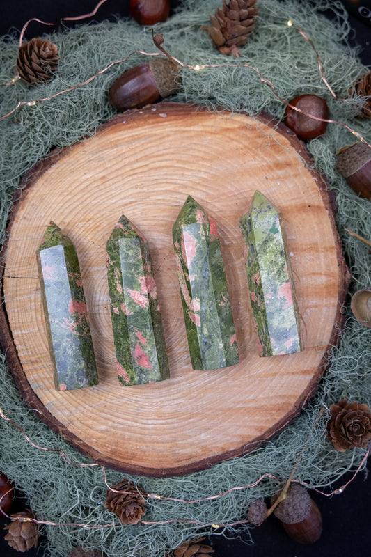 Unakite Point Crystal, Polished Gemstone Tower for Healing, Balance and Emotional Growth, Heart Chakra Crystal Stone
