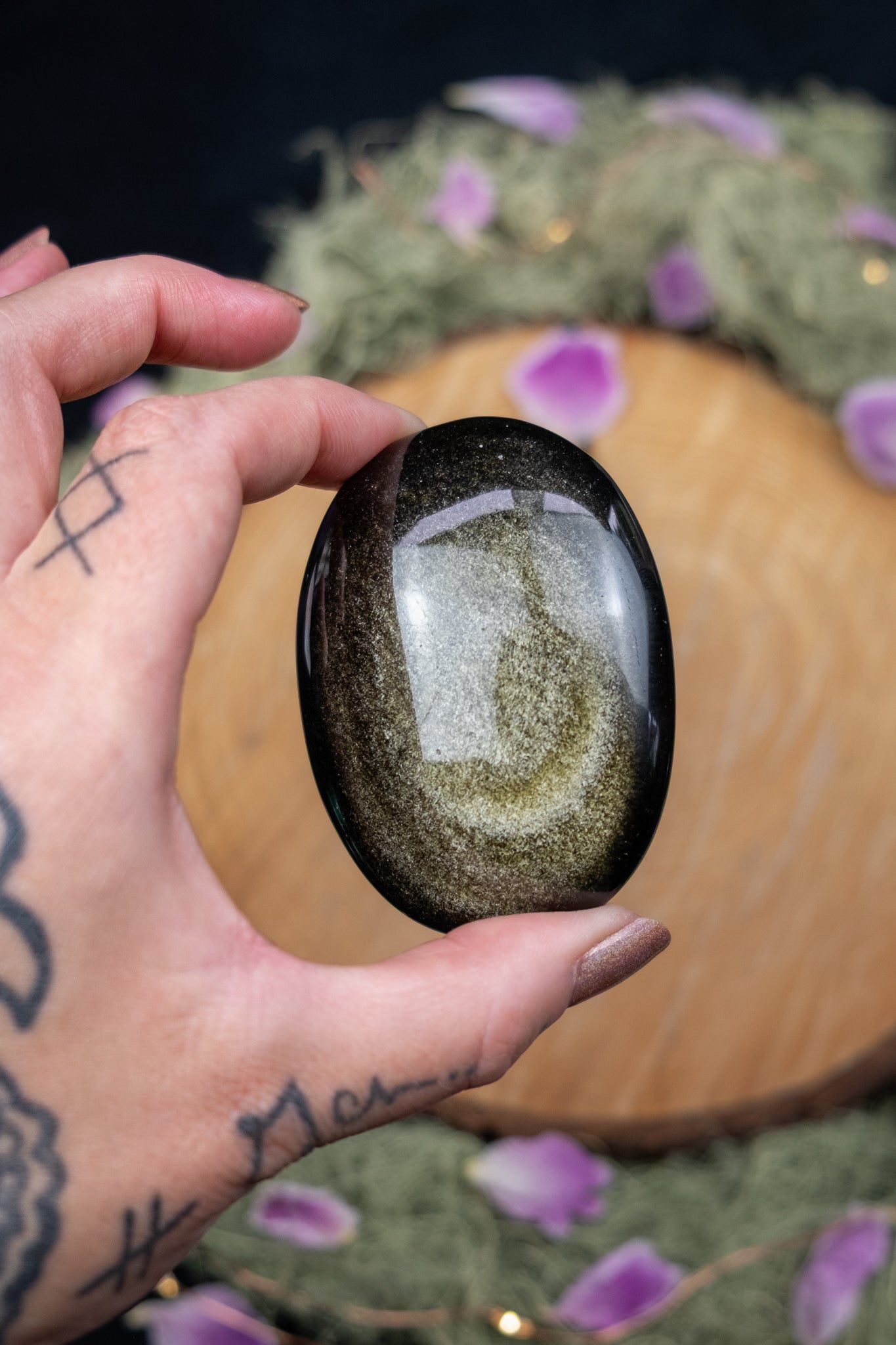 Gold Sheen Obsidian Palm Stone
