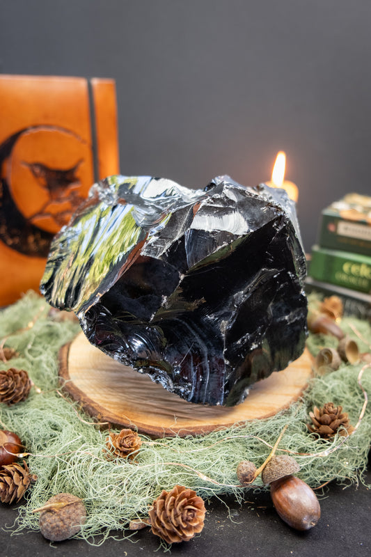 Raw Black Obsidian Stone, Large Natural Volcanic Glass Crystal, Protection Gem for Grounding & Transformation