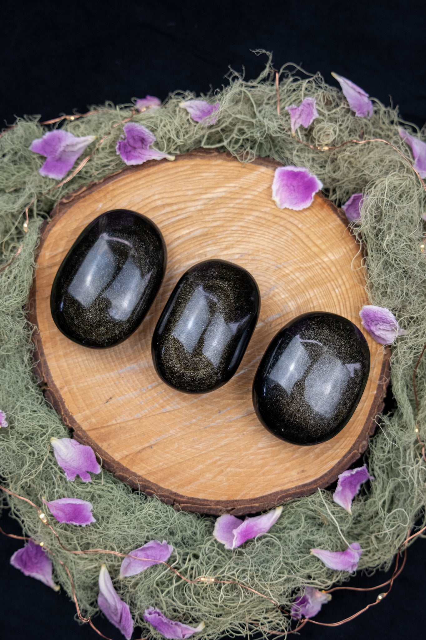 Gold Sheen Obsidian Palm Stone