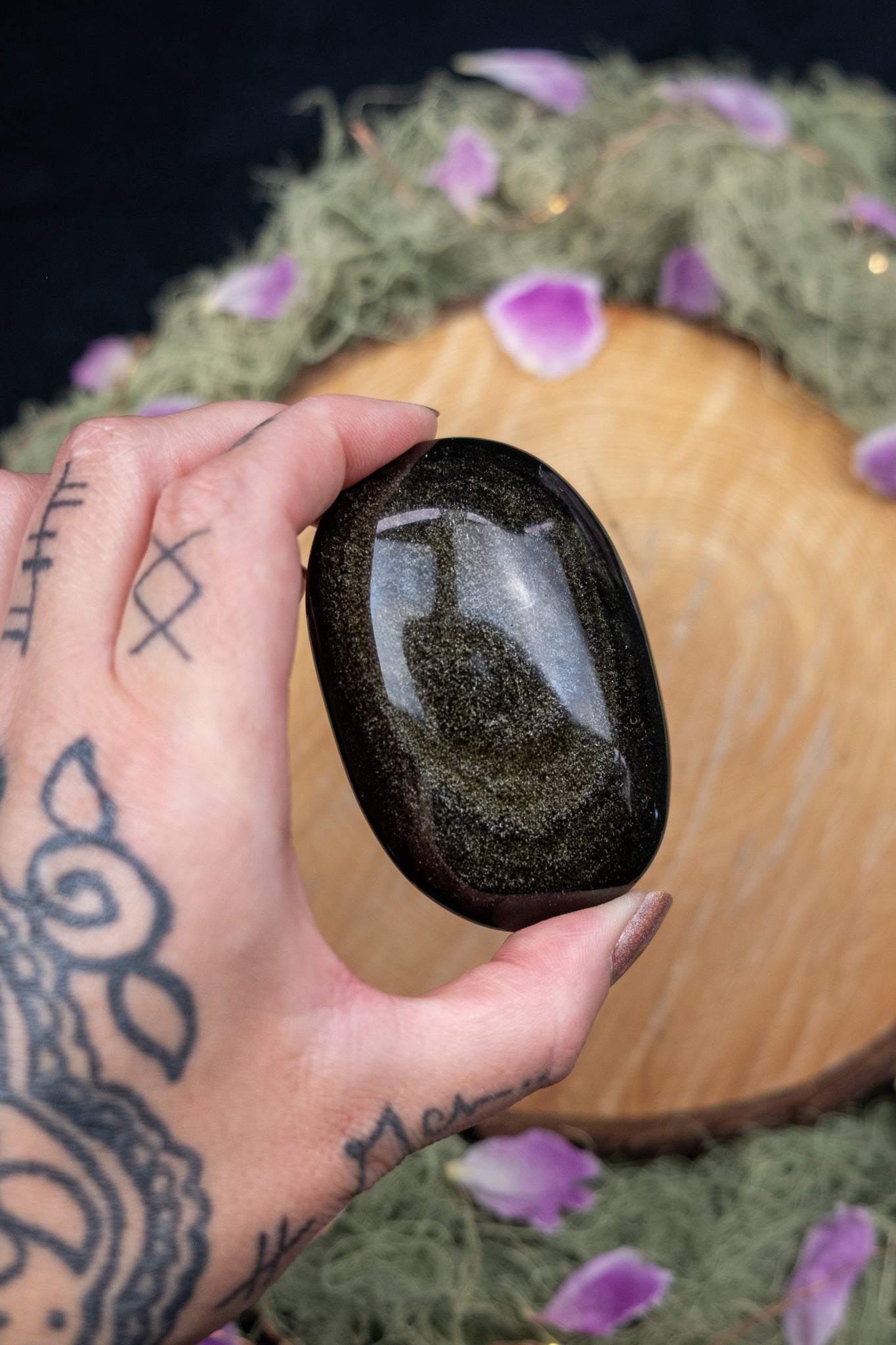 Gold Sheen Obsidian Palm Stone