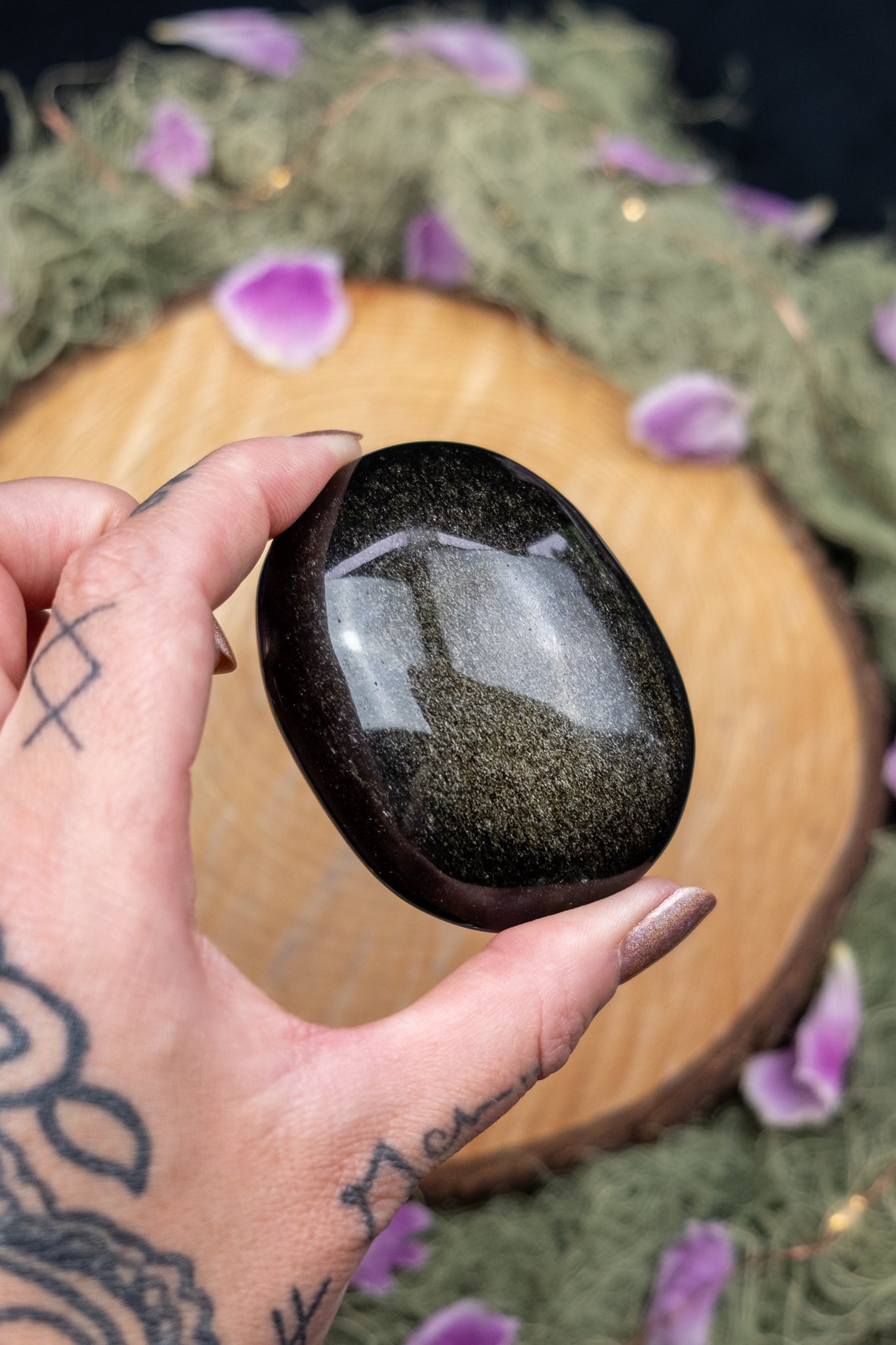 Gold Sheen Obsidian Palm Stone
