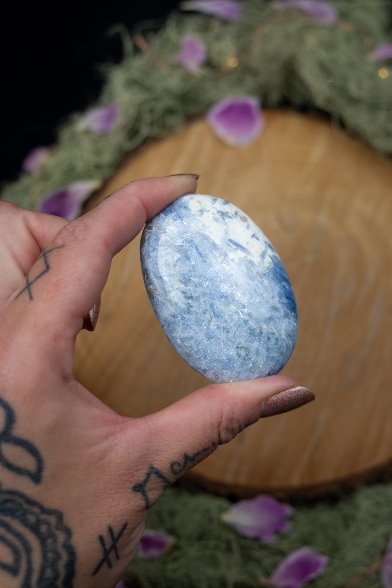 Kyanite in Quartz Palm Stone