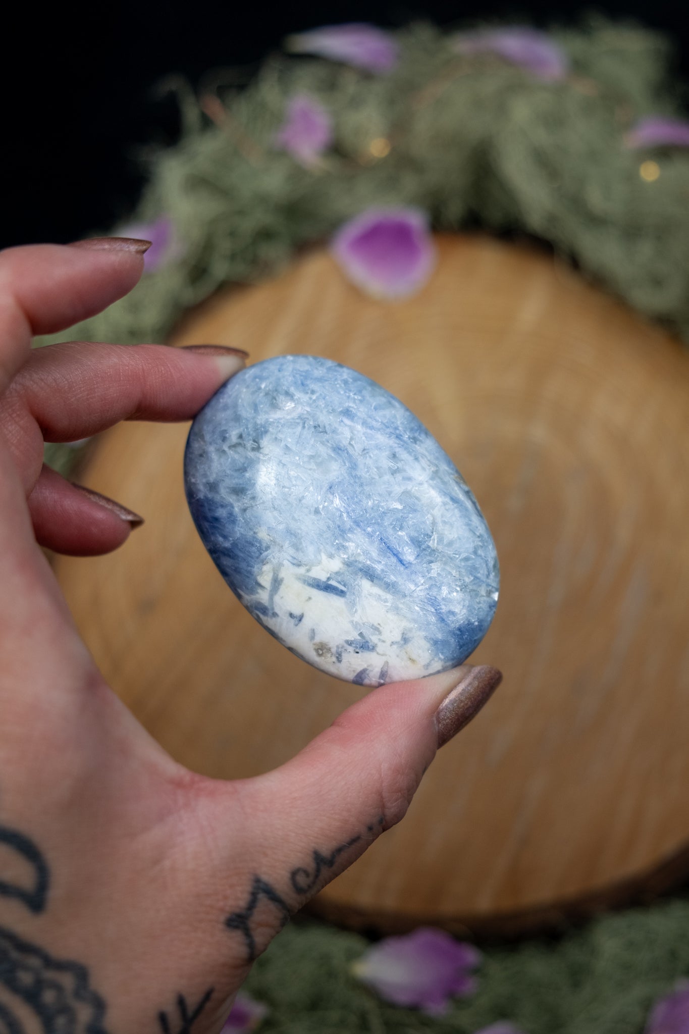 Kyanite in Quartz Palm Stone