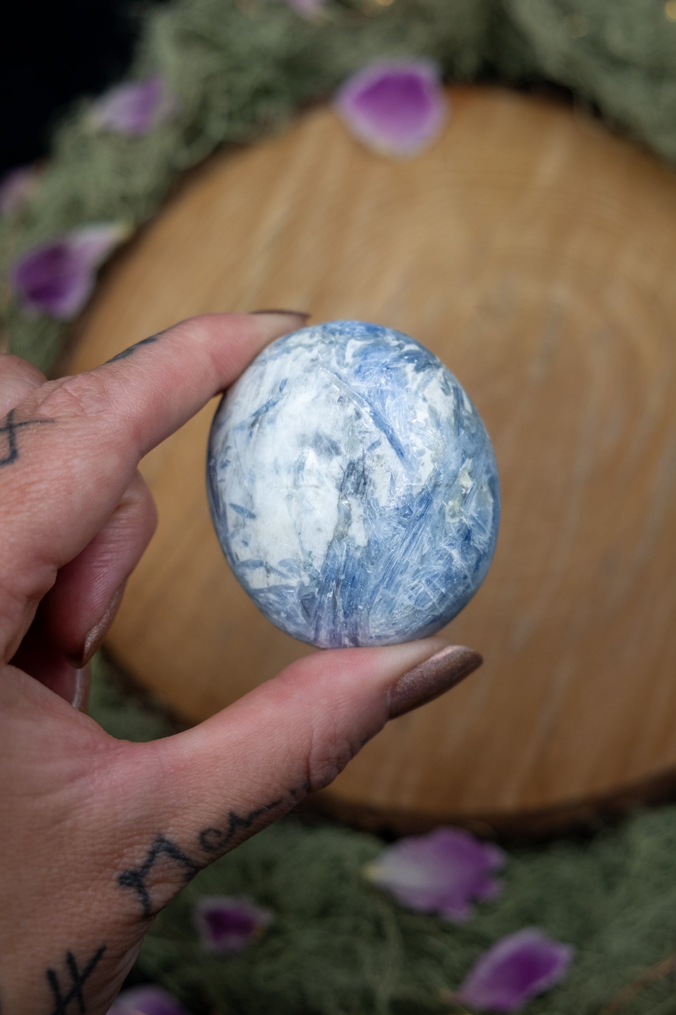 Kyanite in Quartz Palm Stone