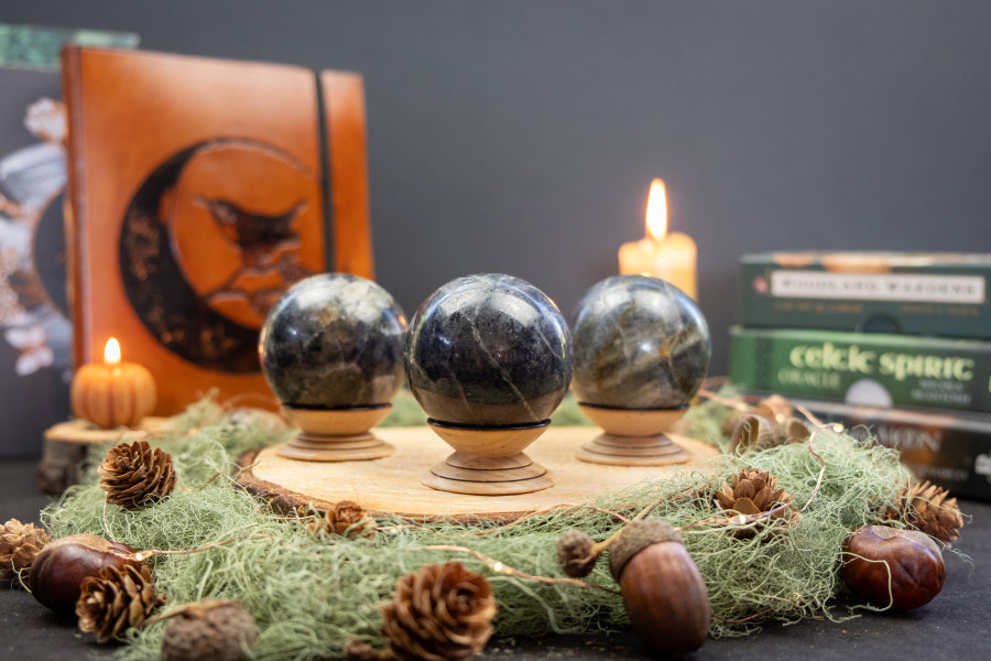 Iolite Crystal Sphere, Vision Stone Gem Sphere, Deep Indigo Iolite Ball for Intuition, Clarity, Inner Guidance, Spiritual Insight