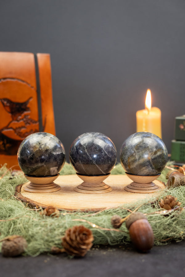 Iolite Crystal Sphere, Vision Stone Gem Sphere, Deep Indigo Iolite Ball for Intuition, Clarity, Inner Guidance, Spiritual Insight