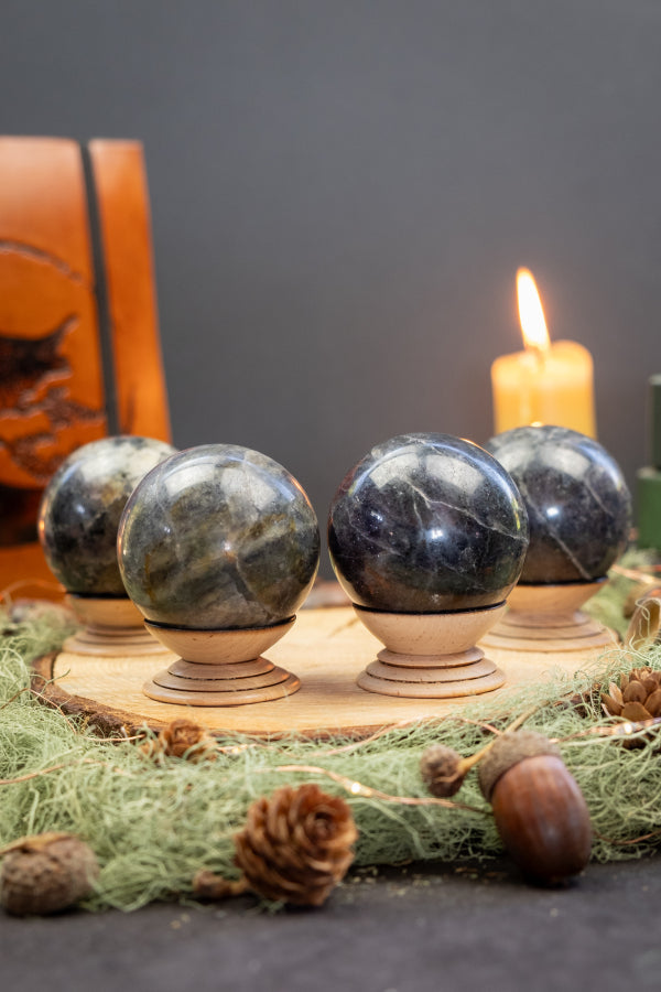 Iolite Crystal Sphere, Vision Stone Gem Sphere, Deep Indigo Iolite Ball for Intuition, Clarity, Inner Guidance, Spiritual Insight