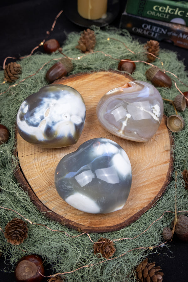 Orca Agate Heart Crystal Stone for Calm Protection Ocean Inspired Healing Gem