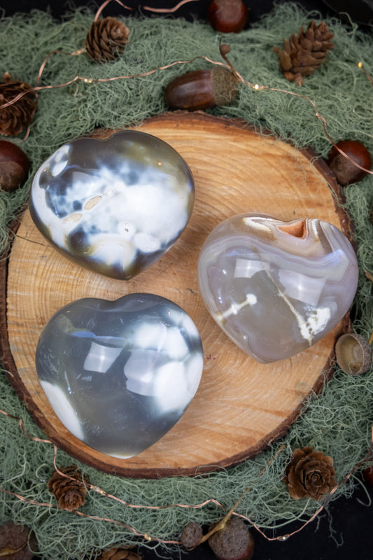 Orca Agate Heart Crystal Stone for Calm Protection Ocean Inspired Healing Gem