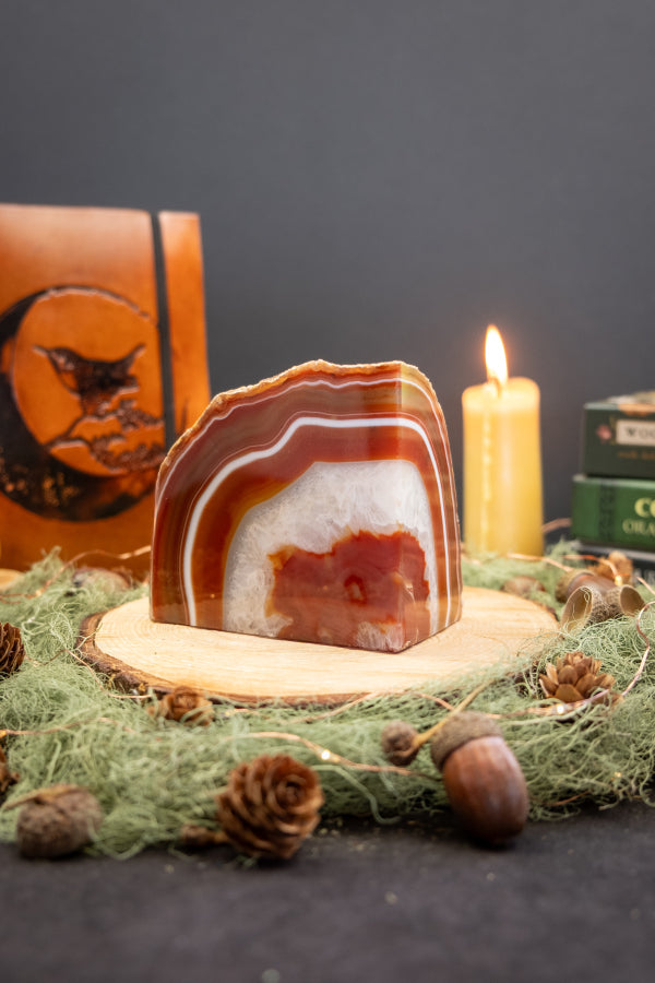 Carnelian Crystal Bookends Pair, High Grade Natural Agate and Carnelian Stone Book Ends, Polished Gemstone Home Decor Gift