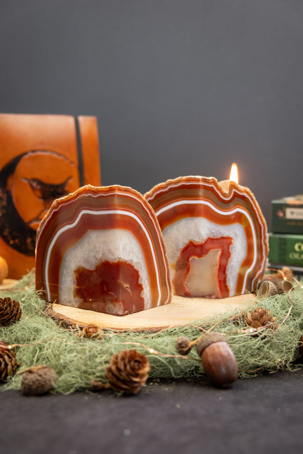 Carnelian Crystal Bookends Pair, High Grade Natural Agate and Carnelian Stone Book Ends, Polished Gemstone Home Decor Gift