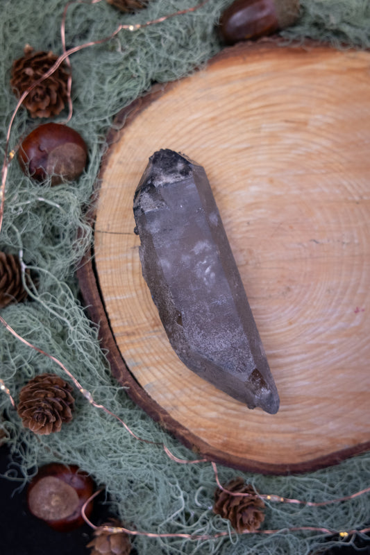 Black Phantom Lemurian Quartz Point, Natural Lemurian Crystal for Shadow Work and Deep Healing, Ethically Sourced from Brazil