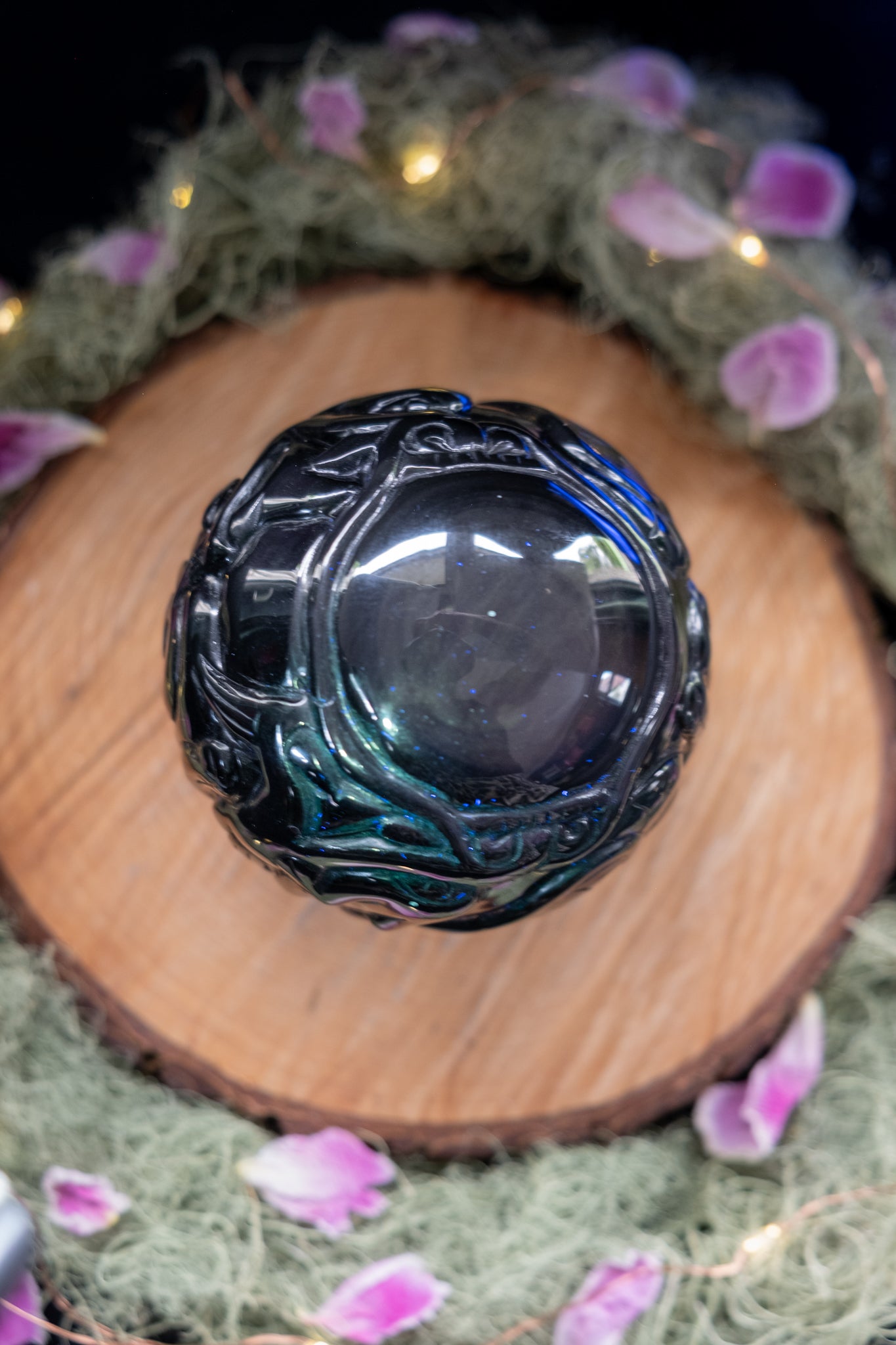 Rainbow Obsidian Dragon Carved Sphere