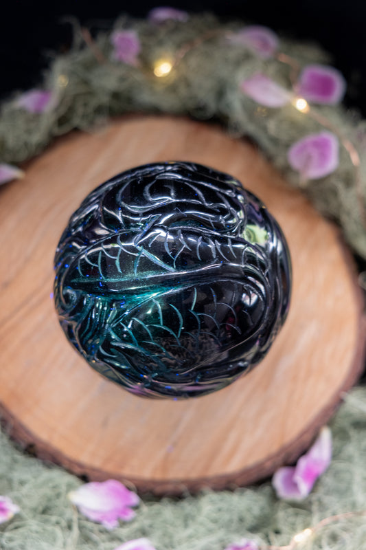 Rainbow Obsidian Dragon Carved Sphere