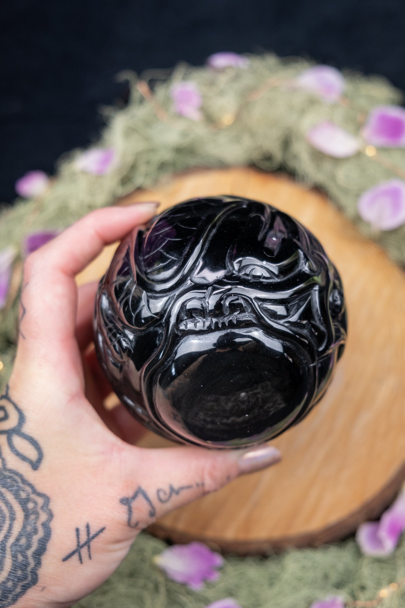 Rainbow Obsidian Dragon Carved Sphere