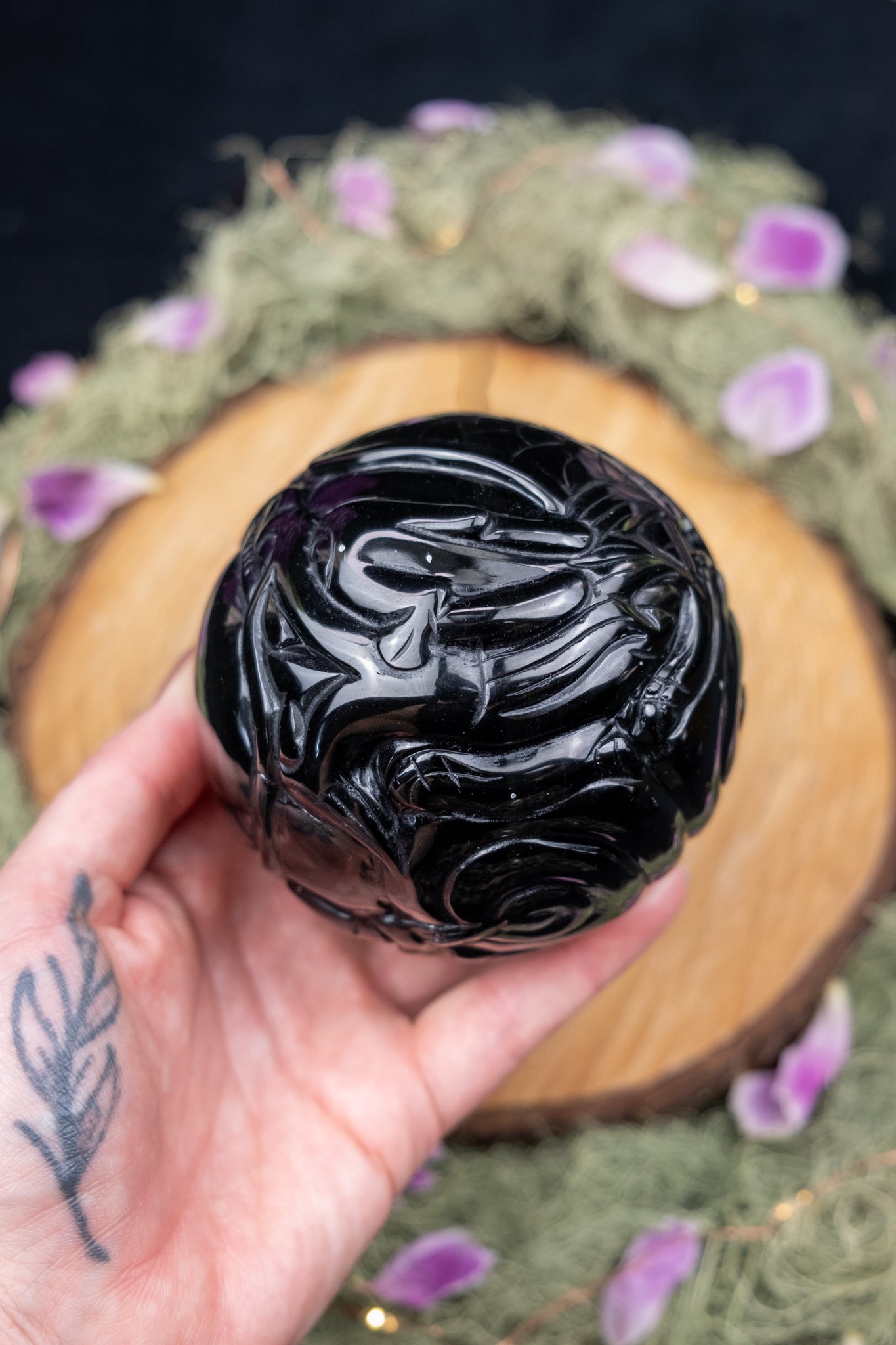 Rainbow Obsidian Dragon Carved Sphere