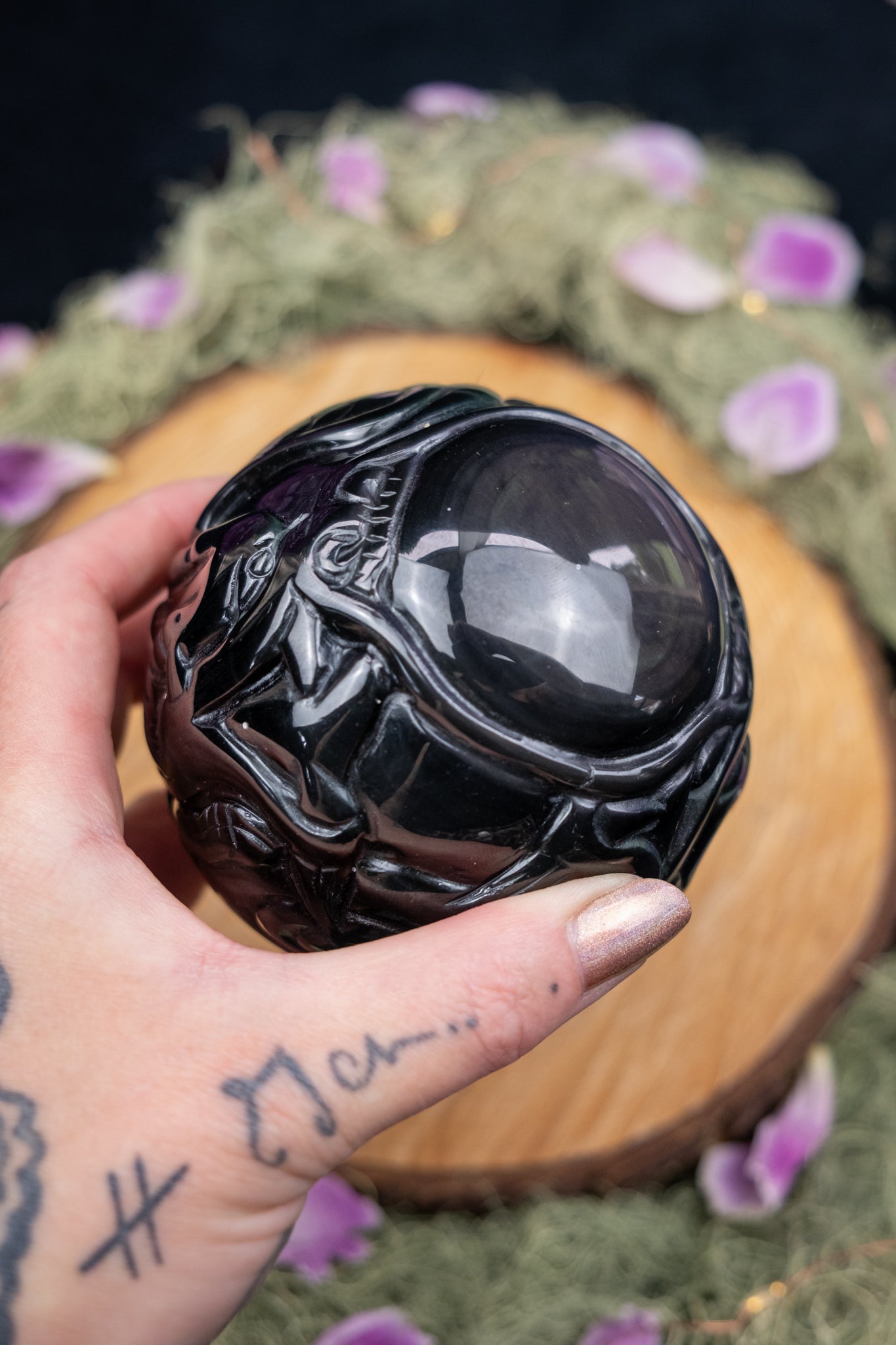 Rainbow Obsidian Dragon Carved Sphere