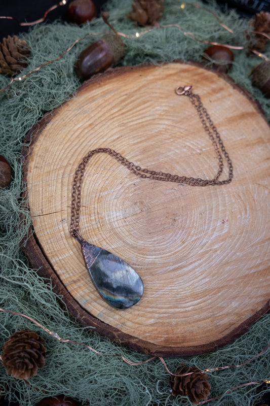 Blue, Purple and Rainbow Flash Labradorite Necklace, Crystal Gemstone Pendant, Copper Healing Stone Jewellery, Spiritual Energy Talisman