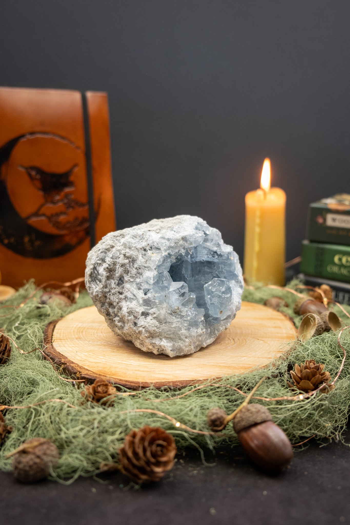 Celestite Geode Crystal, Angelic Blue Gemstone, Peace Stone for Calm Energy, Intuition, and Spiritual Connection