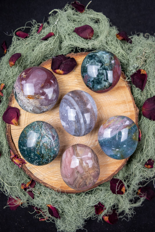 Ocean Jasper Palm Stone Crystal, Intuitively Chosen Healing Gem for Joy, Balance and Emotional Flow