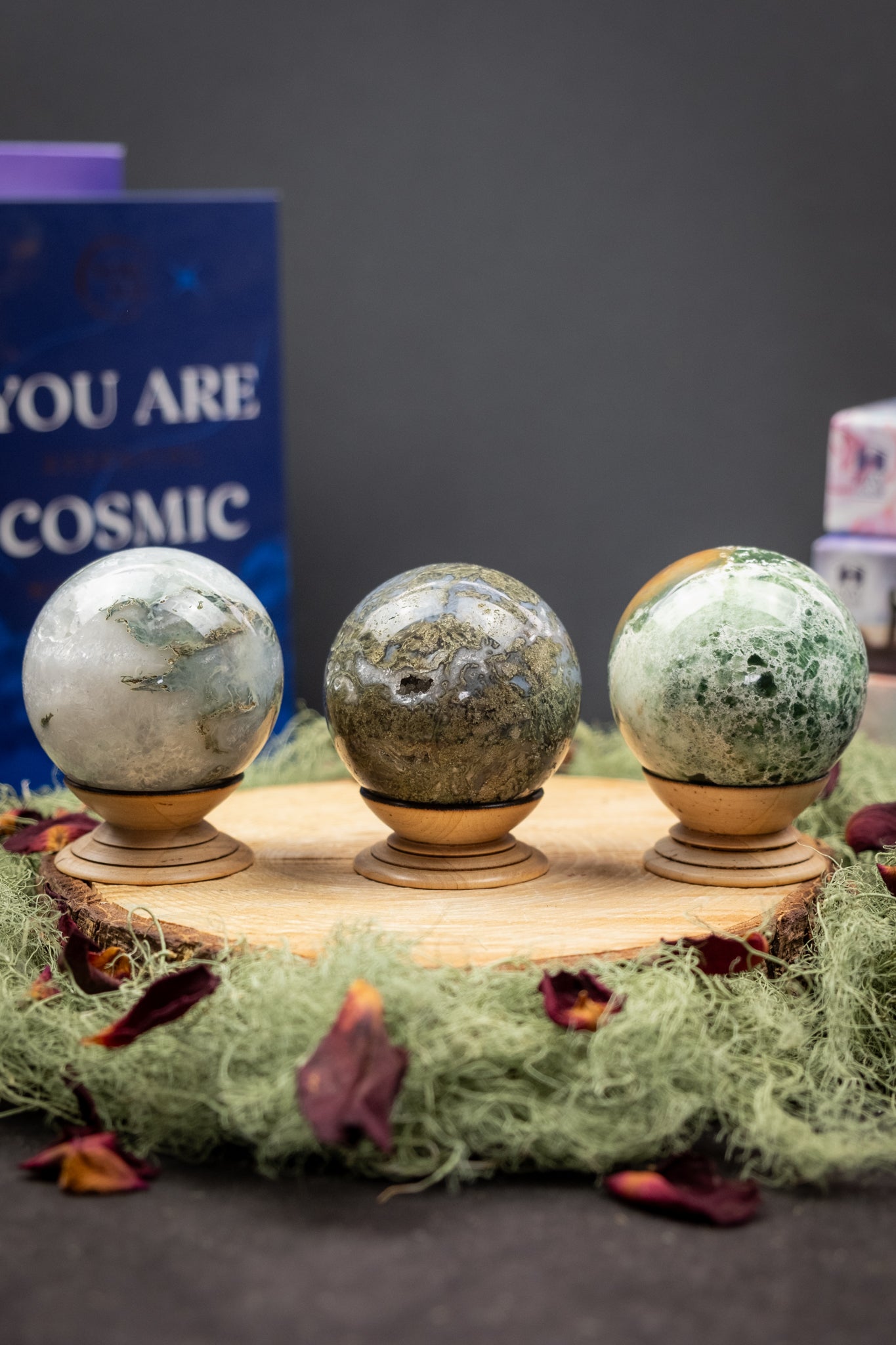 Moss Agate Sphere, Natural Green Moss Stone, Grounding, Stability, Abundance, Heart Healing Crystal