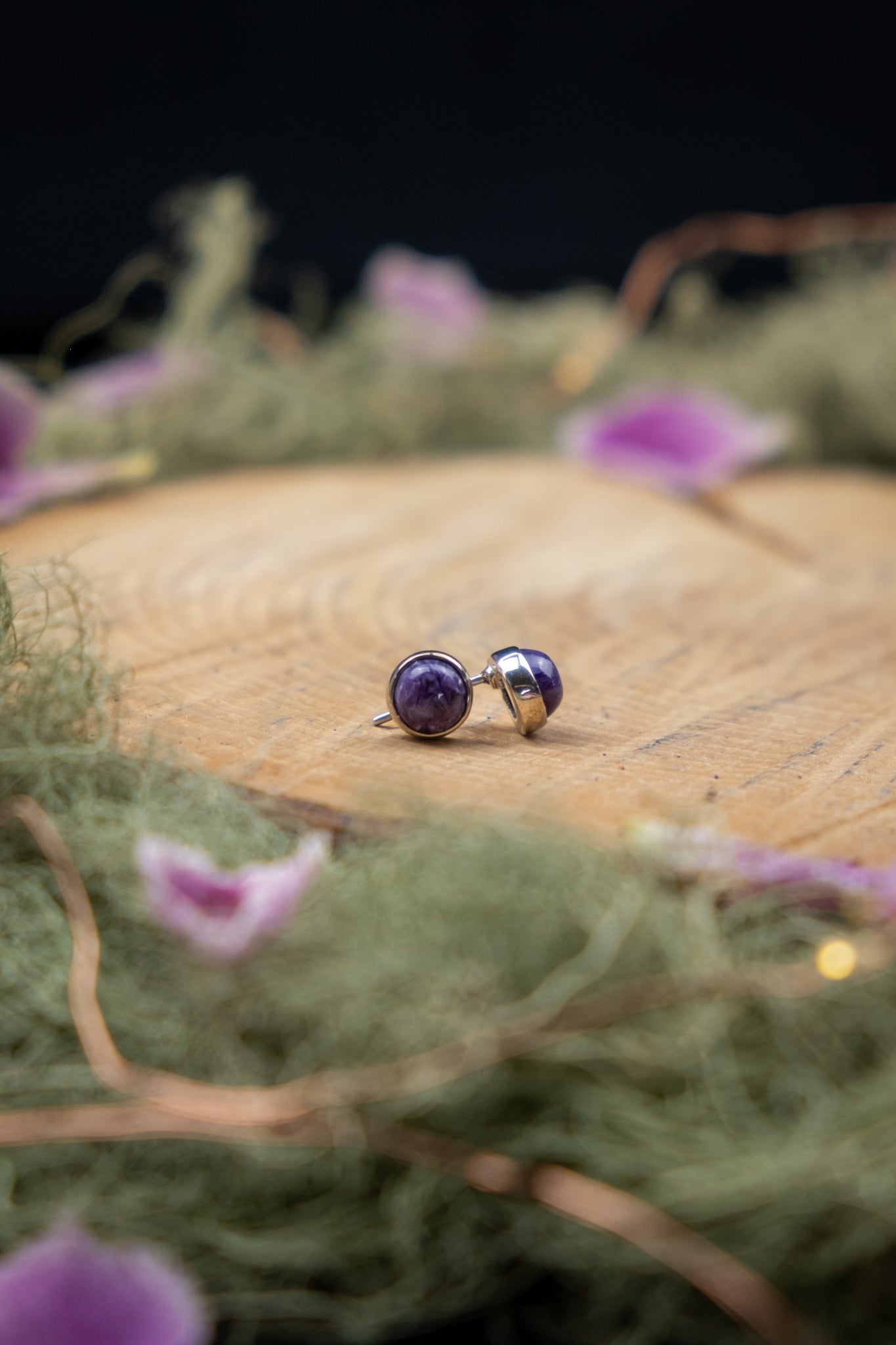 Charoite Sterling Silver Stud Earrings