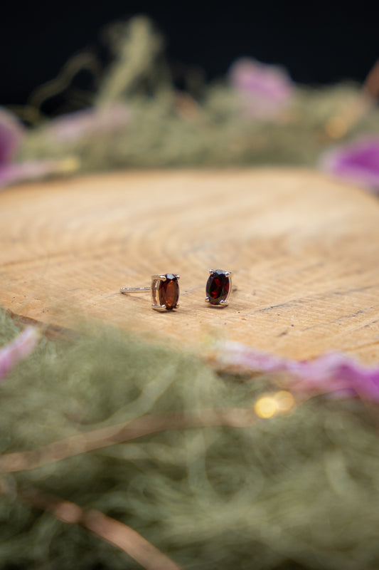 Natural Garnet Faceted Sterling Silver Stud Earrings