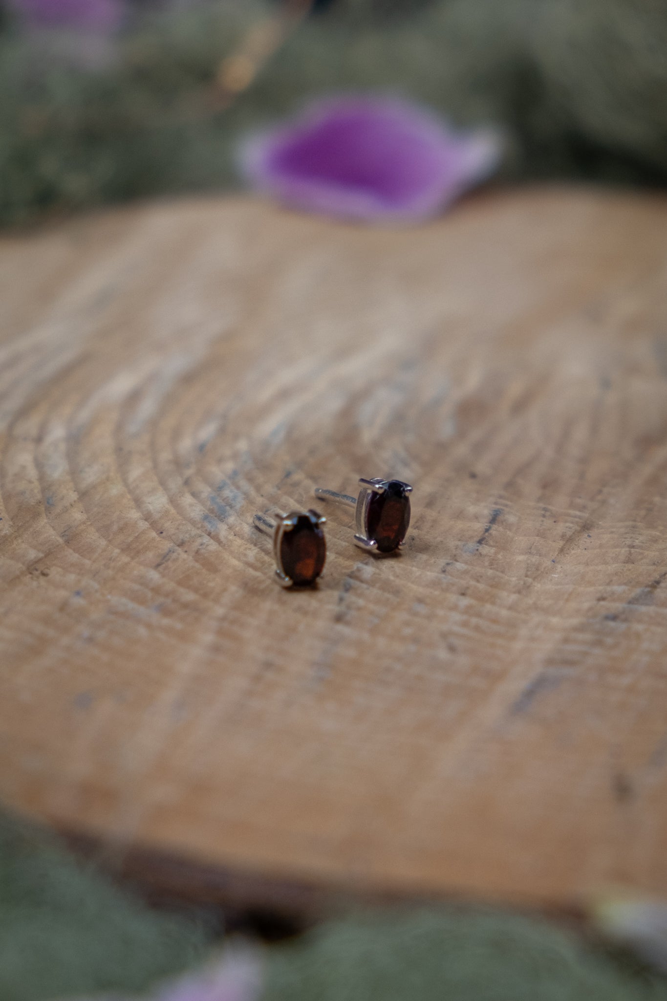 Natural Garnet Faceted Sterling Silver Stud Earrings