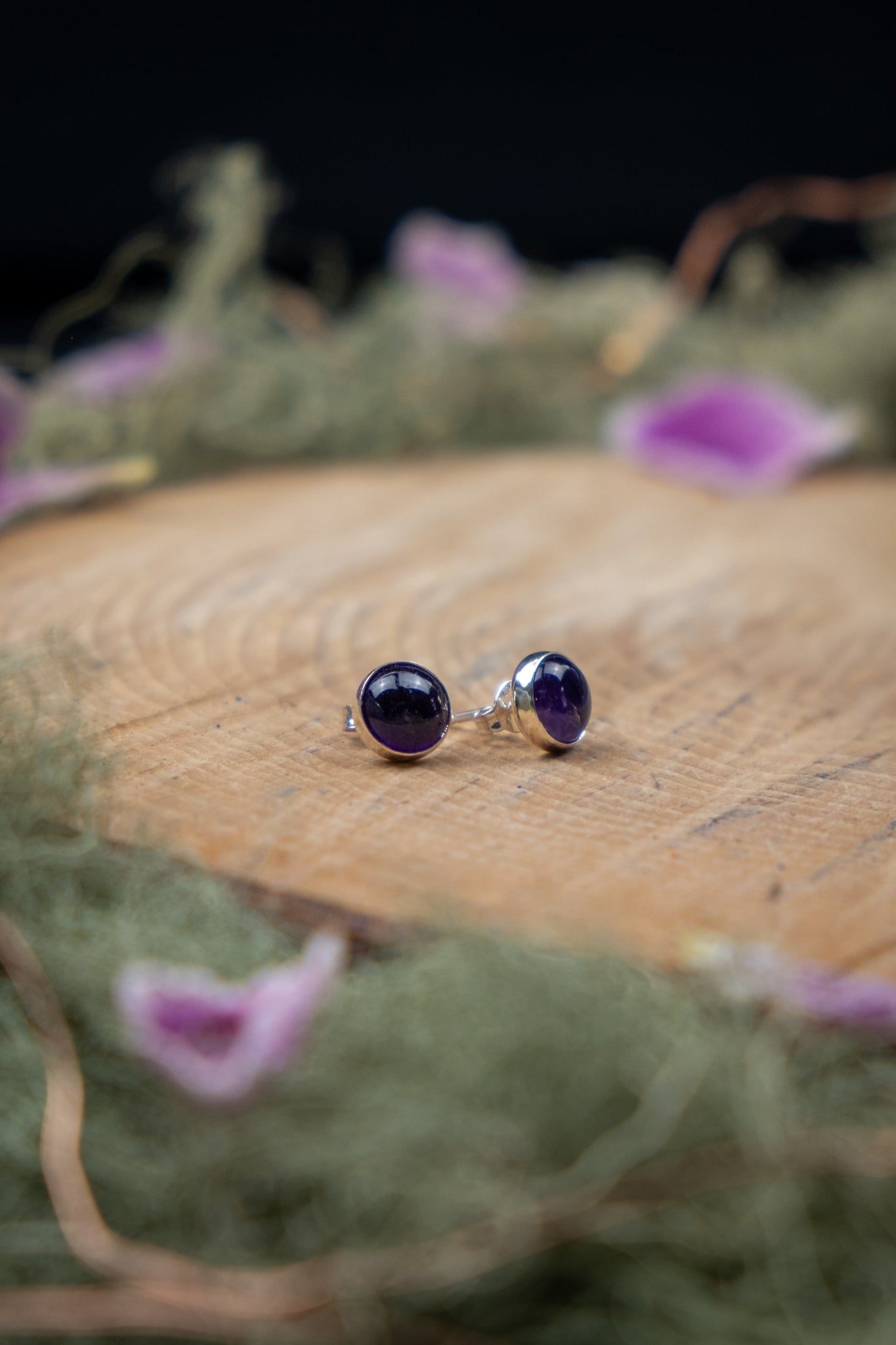 Natural Amethyst Sterling Silver Stud Earrings