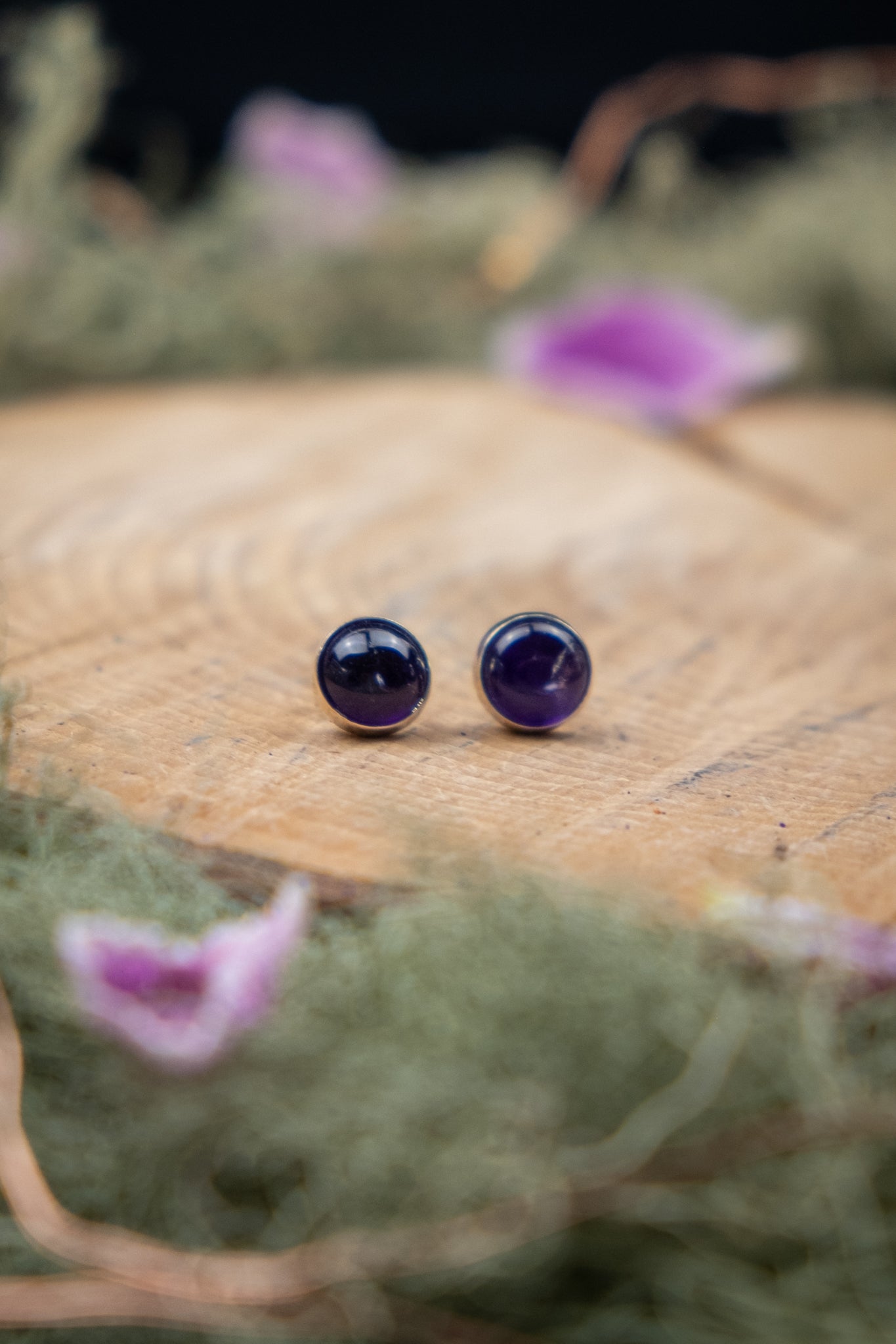 Natural Amethyst Sterling Silver Stud Earrings