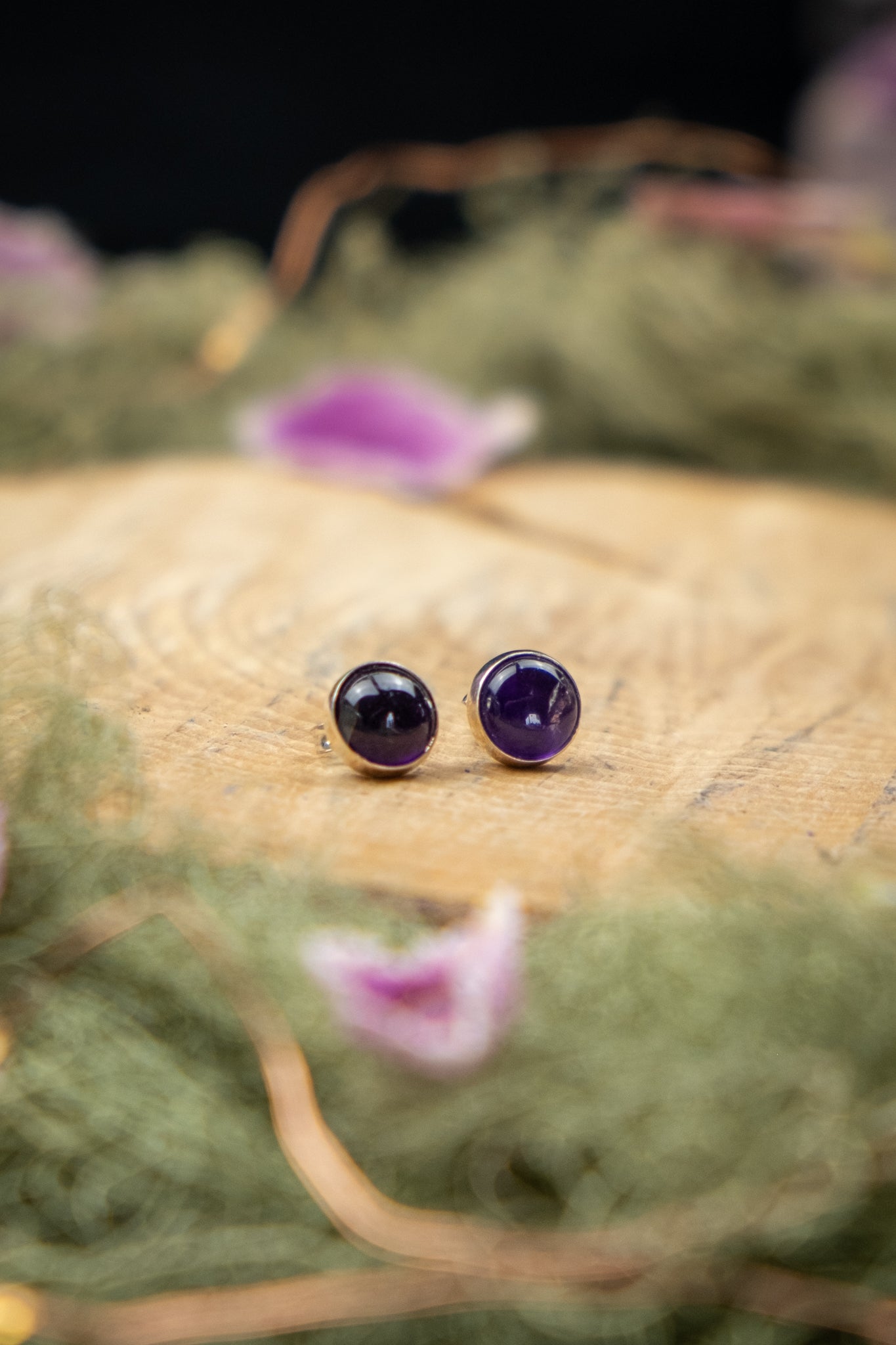 Natural Amethyst Sterling Silver Stud Earrings