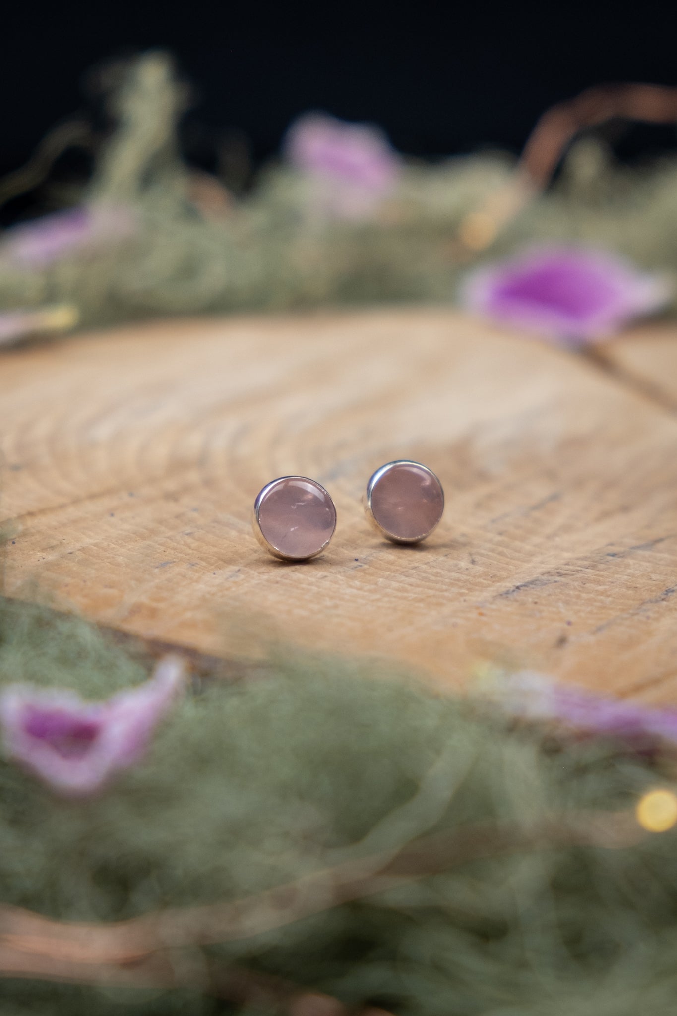 Natural Rose Quartz Sterling Silver Stud Earrings