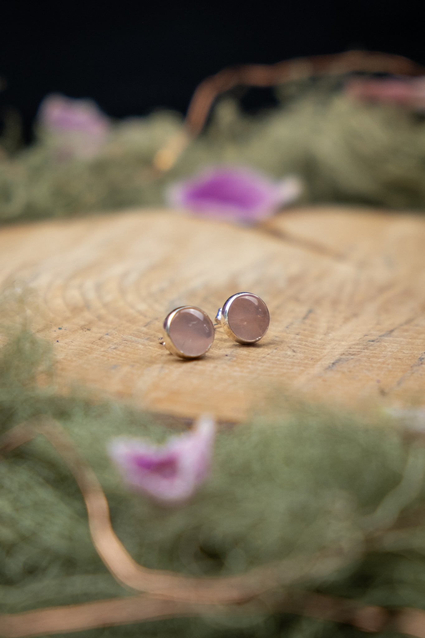 Natural Rose Quartz Sterling Silver Stud Earrings