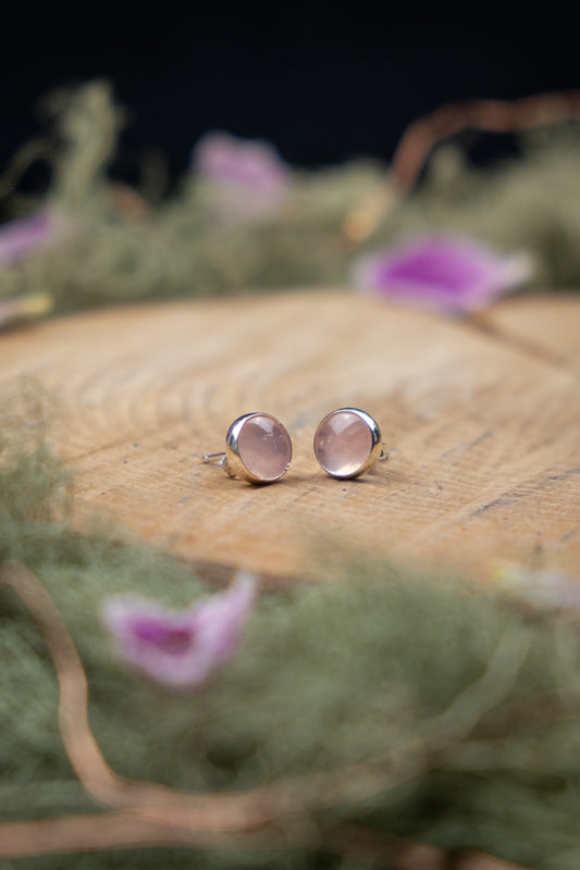 Natural Rose Quartz Sterling Silver Stud Earrings