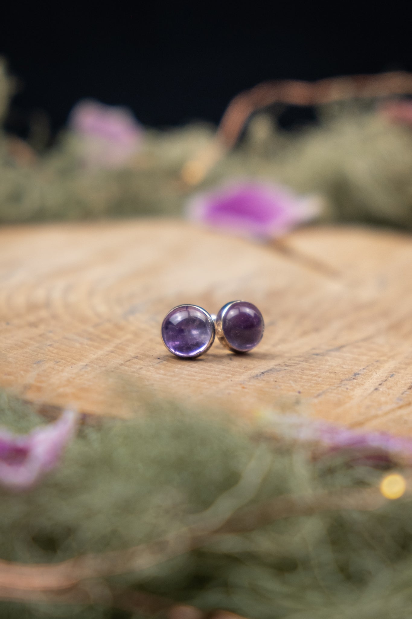 Natural Amethyst Sterling Silver Stud Earrings