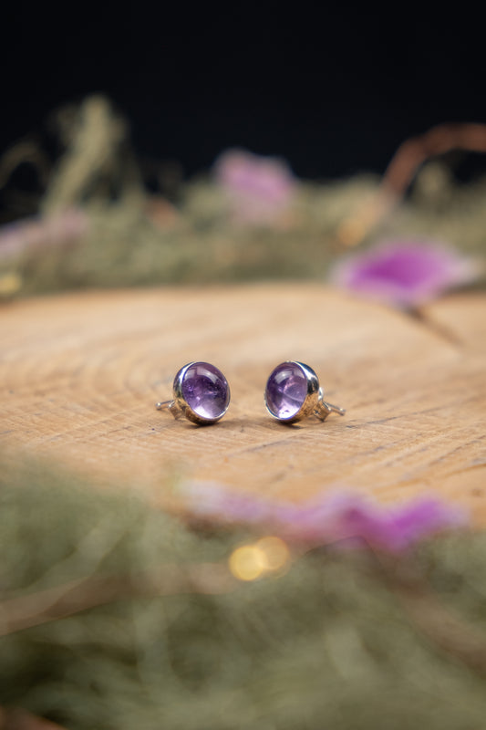 Natural Amethyst Sterling Silver Stud Earrings