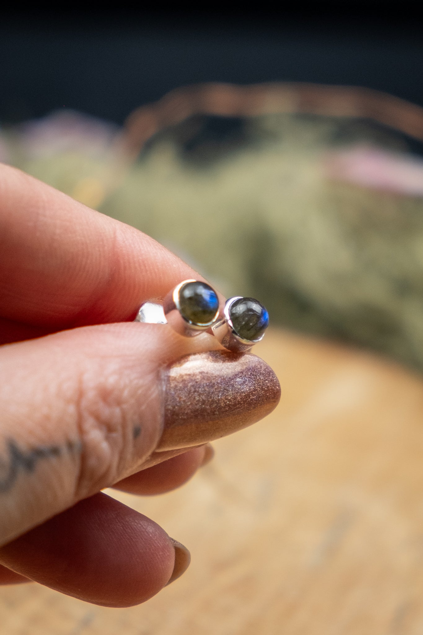 Labradorite Sterling Silver Stud Earrings