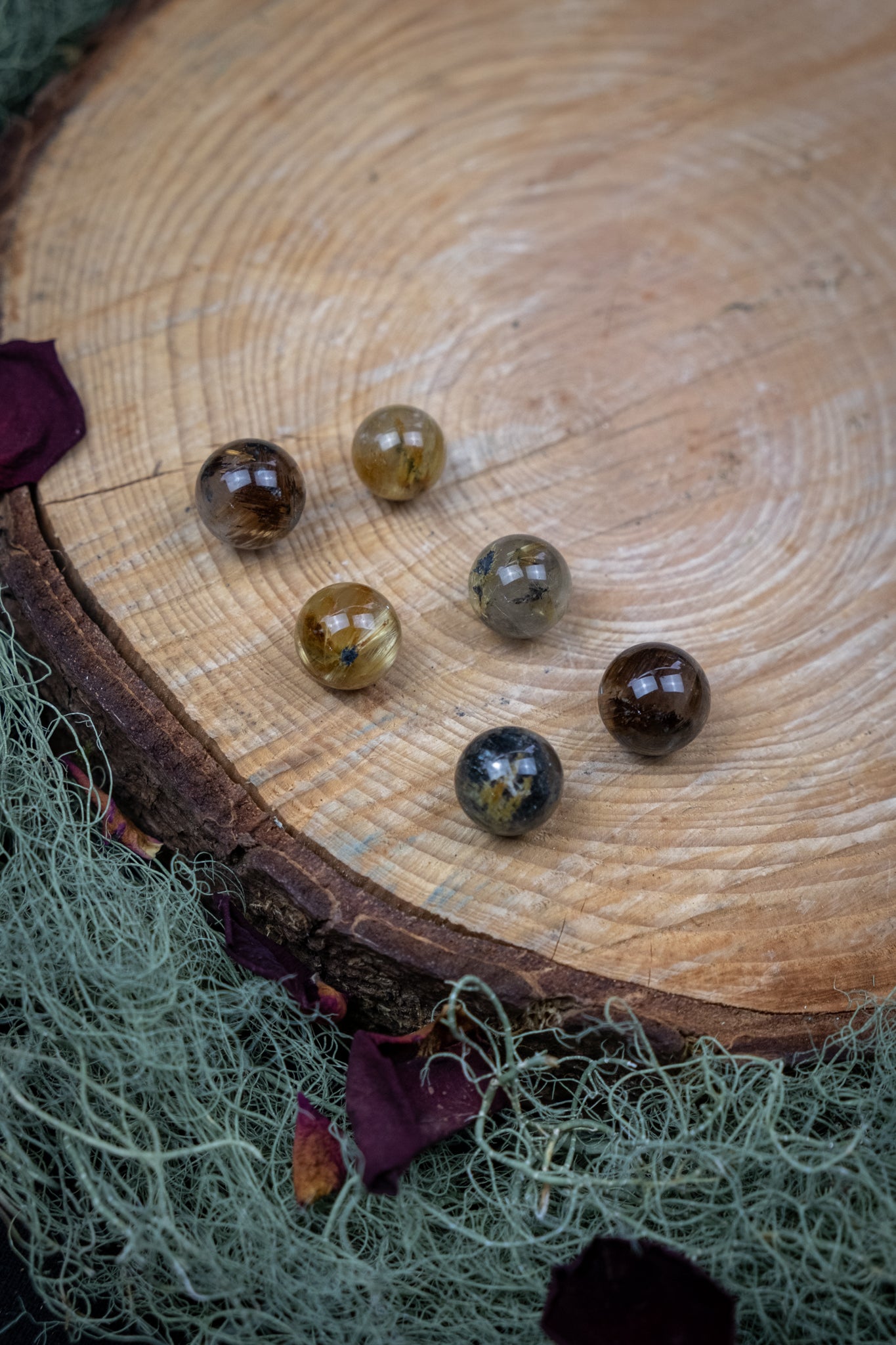 Rutilated Quartz Mini Sphere 12mm, High Grade Rutile Quartz Crystal Stone for Clarity and Manifestation, Ethically Sourced