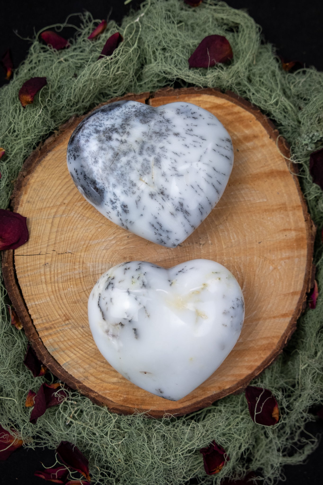 Magical Merlinite Heart Crystal, Dendritic Opal Gemstone of Stillness, Clarity and Spiritual Awakening