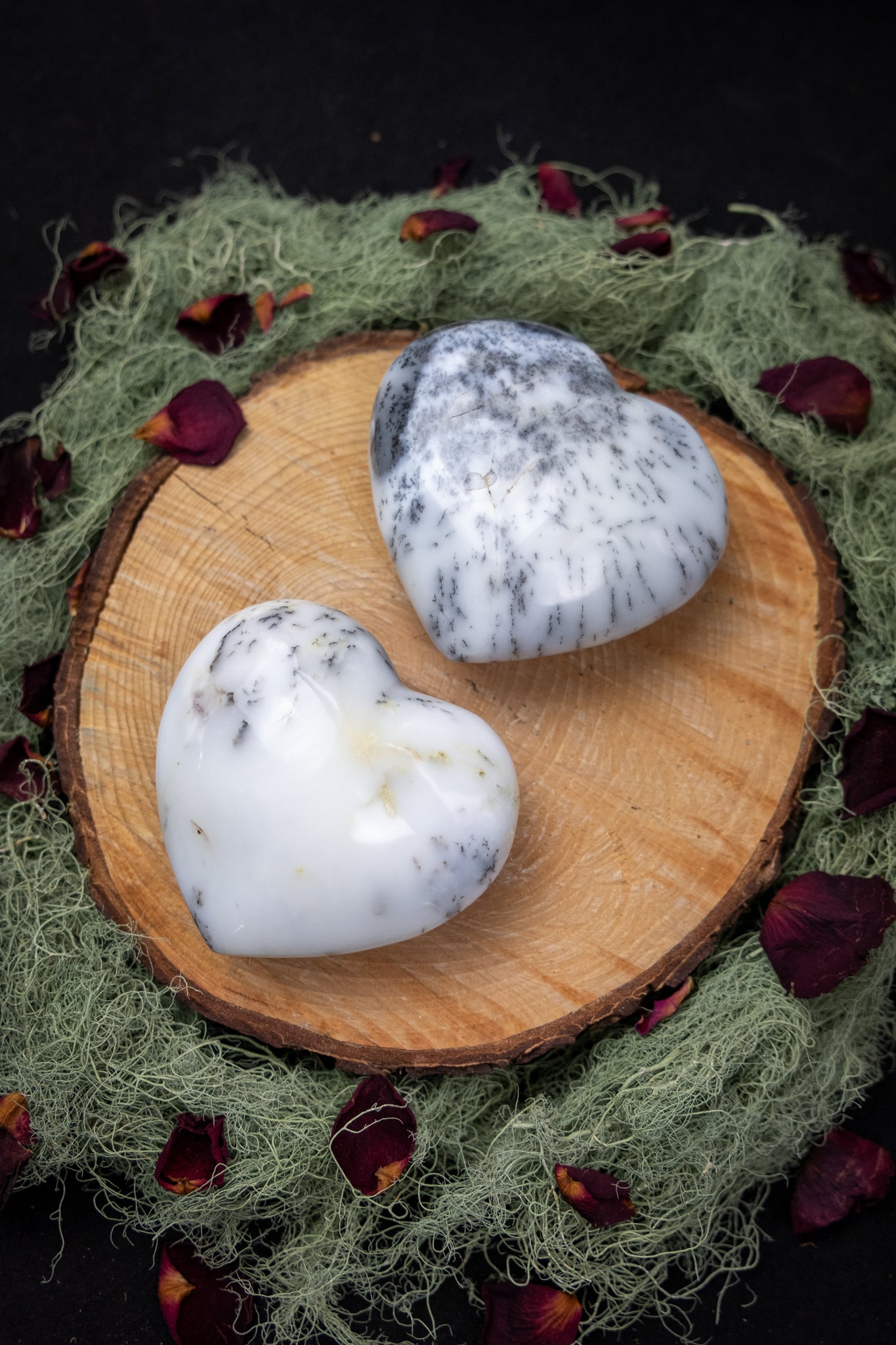 Magical Merlinite Heart Crystal, Dendritic Opal Gemstone of Stillness, Clarity and Spiritual Awakening