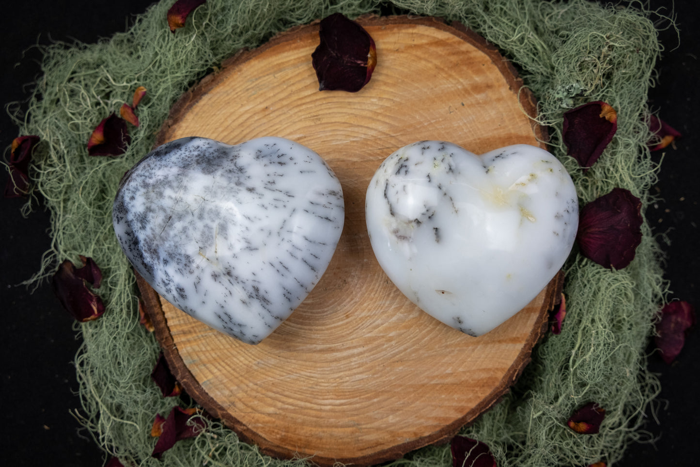 Magical Merlinite Heart Crystal, Dendritic Opal Gemstone of Stillness, Clarity and Spiritual Awakening