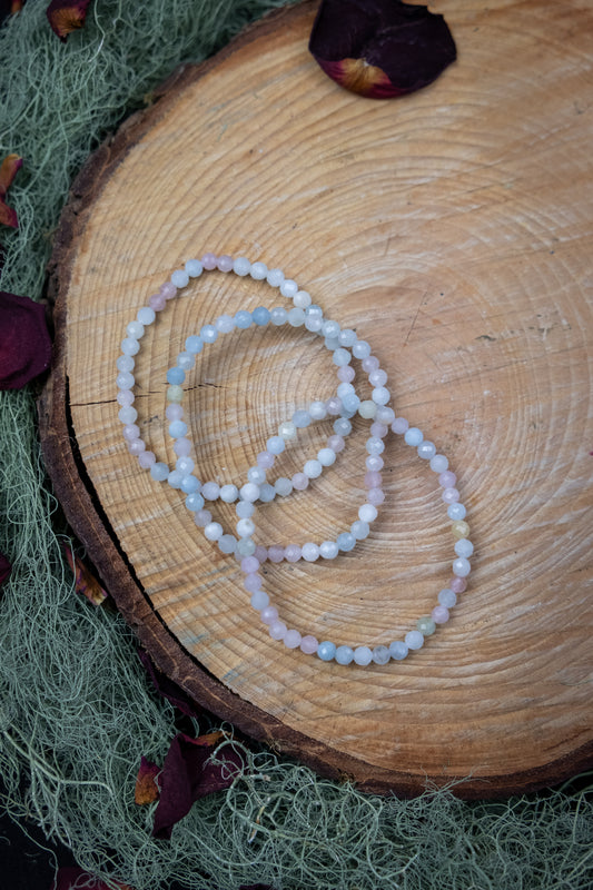 Natural Morganite Child’s Bracelet, Faceted 4mm Gemstone Beads for Love, Calm & Heart Healing Energy