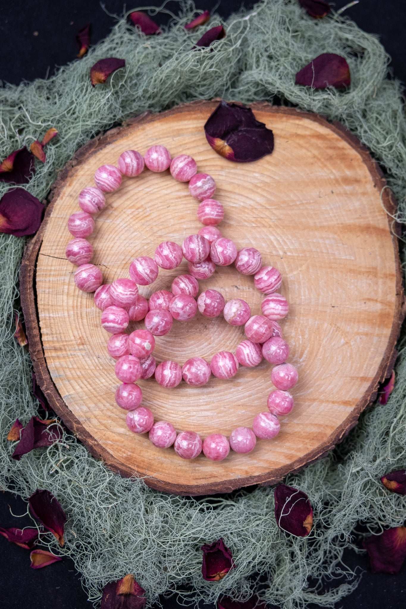 Rhodochrosite Crystal Bracelet, 12mm Bead Gemstone Bracelet, Heart Healing Stone of Love, Compassion and Emotional Balance