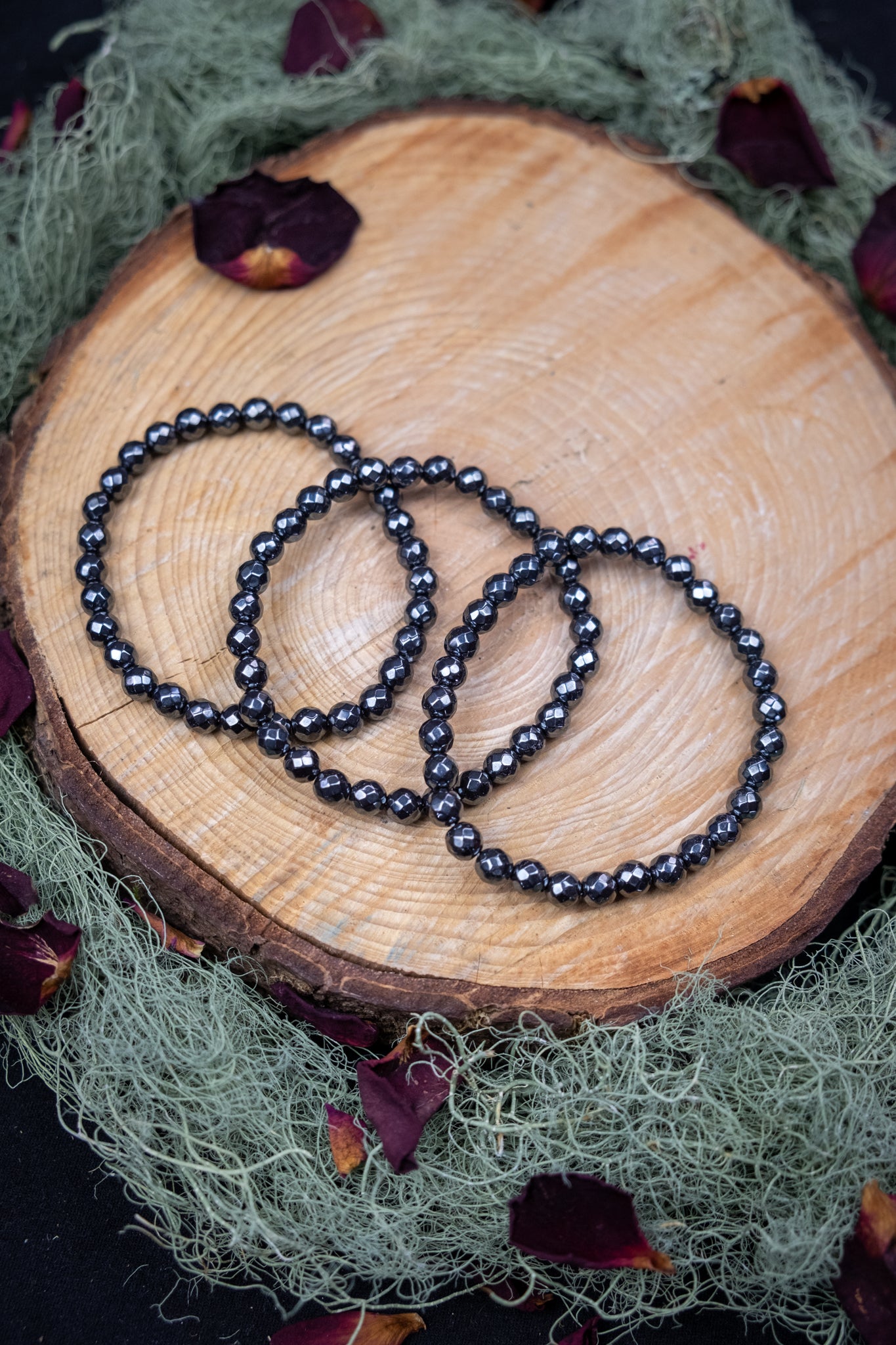 Hematite Faceted Crystal Bracelet, 6mm Gemstone Beads, Grounding Stone for Protection, Strength and Stability