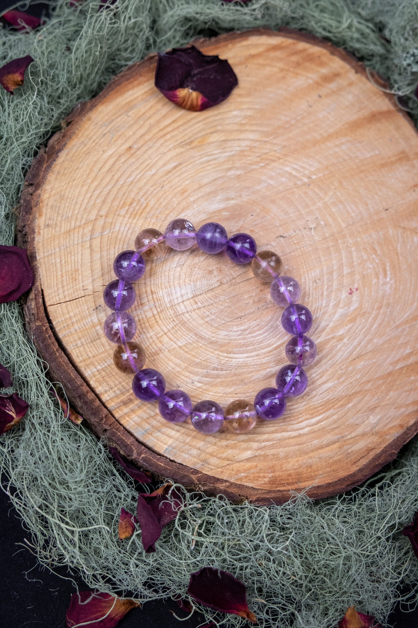 Ametrine Crystal Bracelet, Natural 12mm Gemstone Beads, Balancing Stone of Clarity, Joy and Transformation